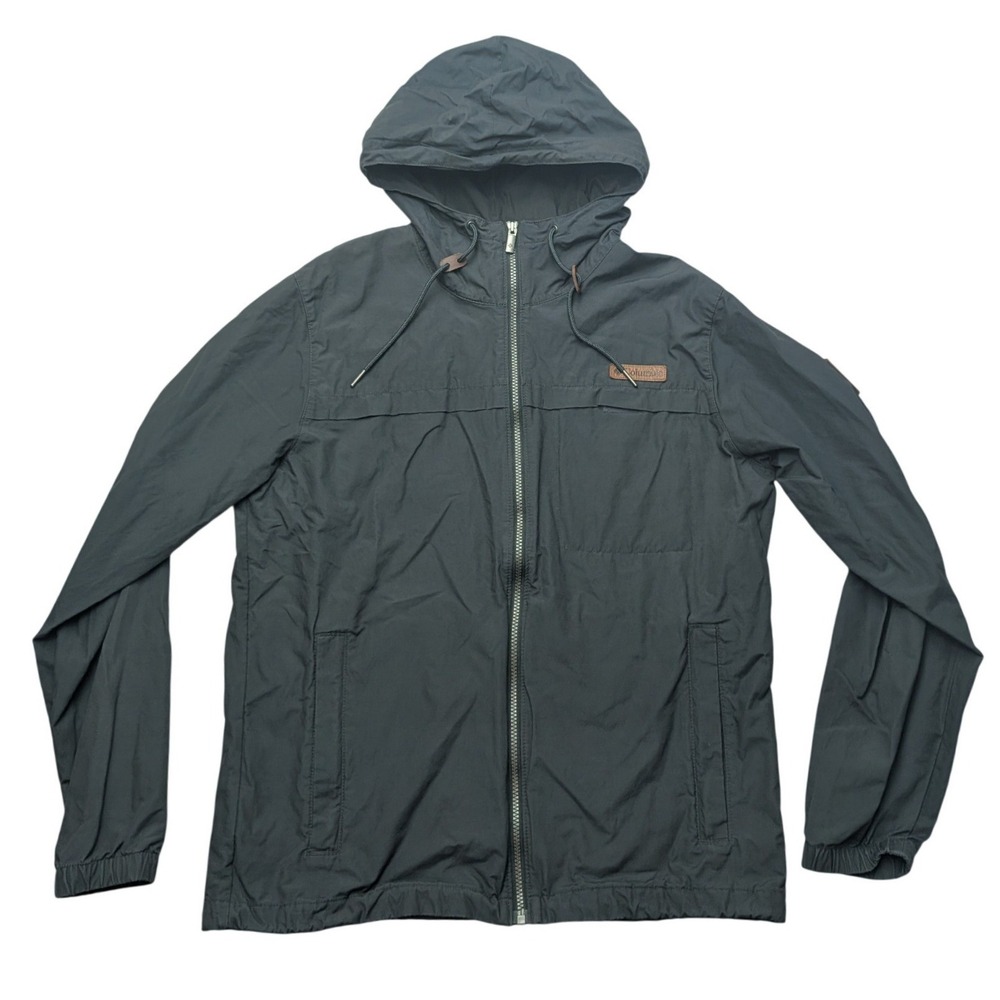 Columbia Windbreaker Jacket Mens Medium Gray Hooded Full Zip XM2819